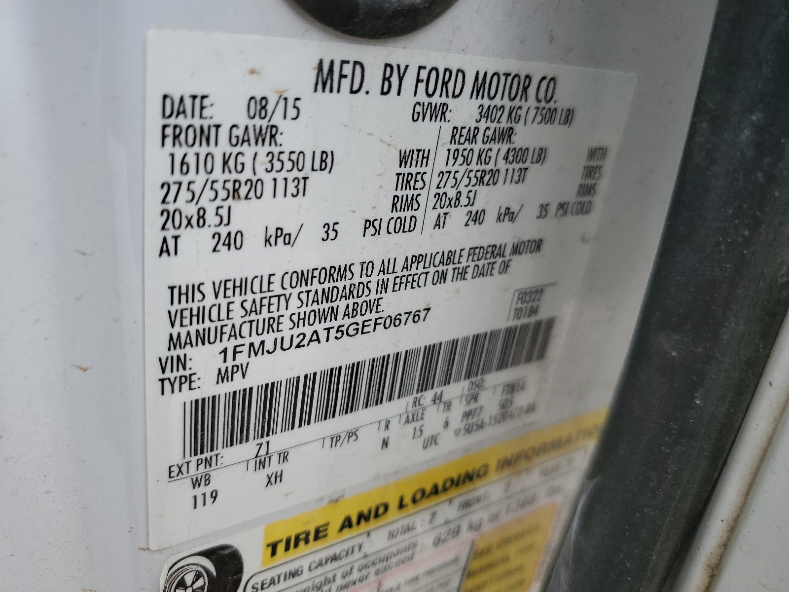 1FMJU2AT5GEF06767 2016 Ford Expedition Limited