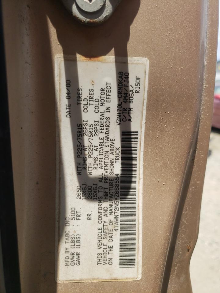 2000 Toyota Tacoma Xtracab VIN: 4TAWN72N5YZ668554 Lot: 58827984