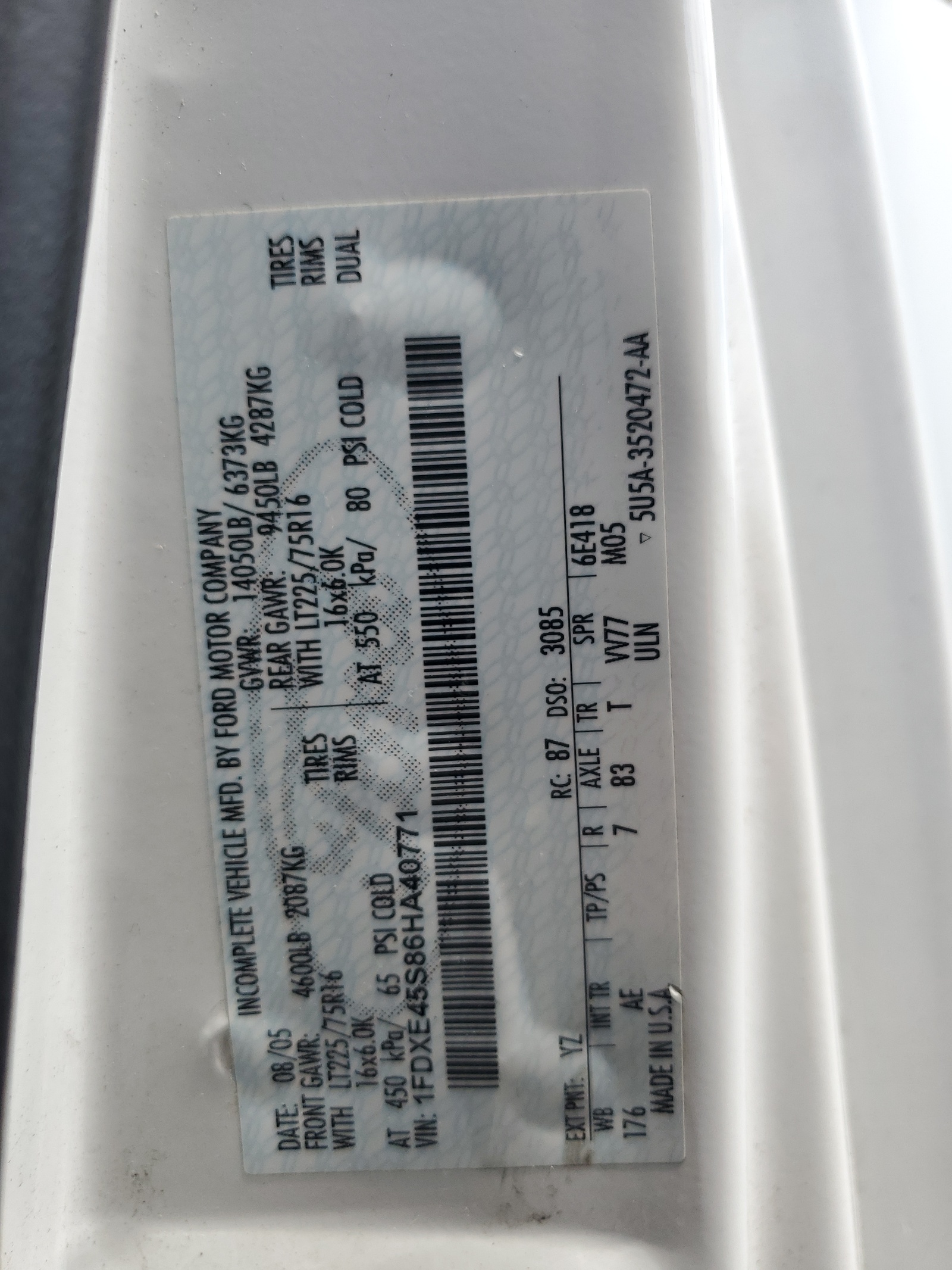 1FDXE45S86HA40771 2006 Ford Econoline E450 Super Duty Cutaway Van