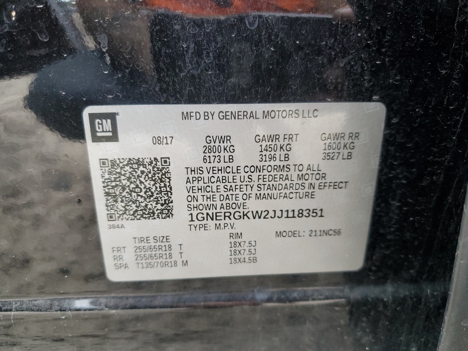 1GNERGKW2JJ118351 2018 Chevrolet Traverse Lt