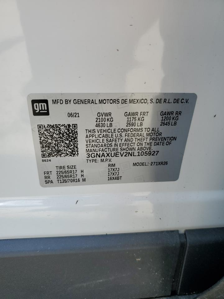 2022 Chevrolet Equinox Lt VIN: 3GNAXUEV2NL105927 Lot: 57492354