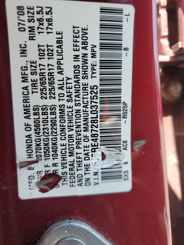 2008 Honda Cr-V Exl VIN: 5J6RE48728L037525 Lot: 60326774