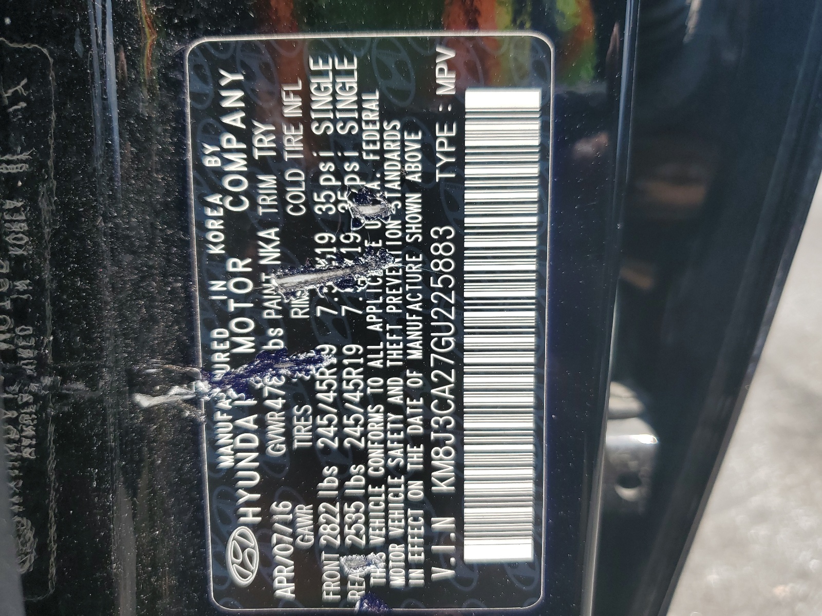 KM8J3CA27GU225883 2016 Hyundai Tucson Limited