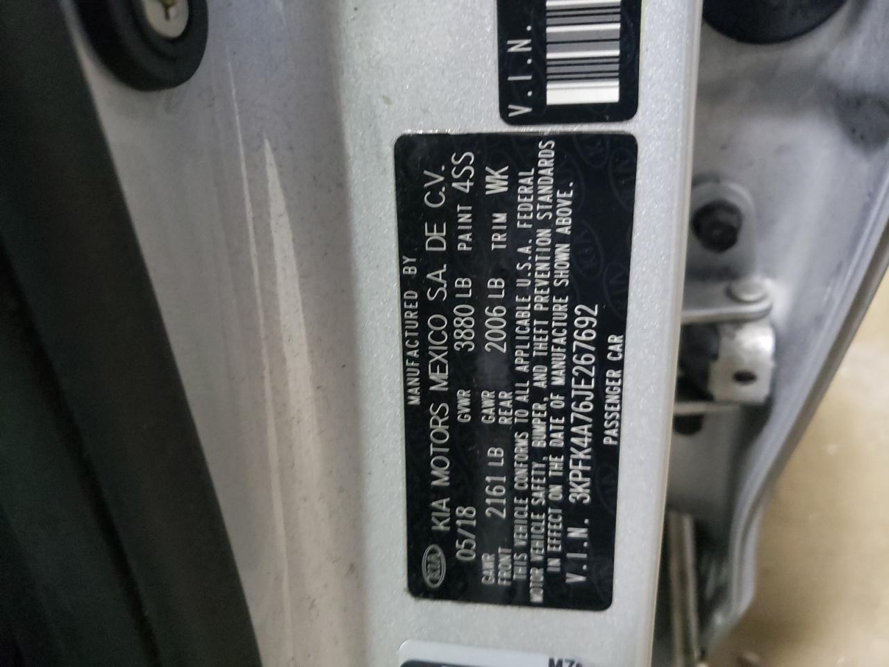 2018 Kia Forte Lx VIN: 3KPFK4A76JE267692 Lot: 58975424