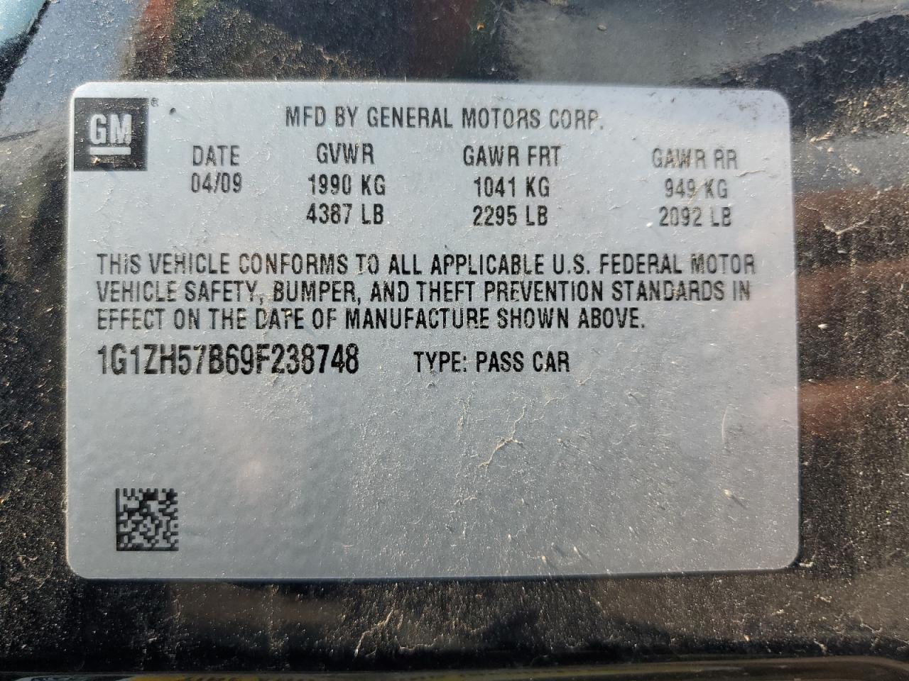 2009 Chevrolet Malibu 1Lt VIN: 1G1ZH57B69F238748 Lot: 60309574