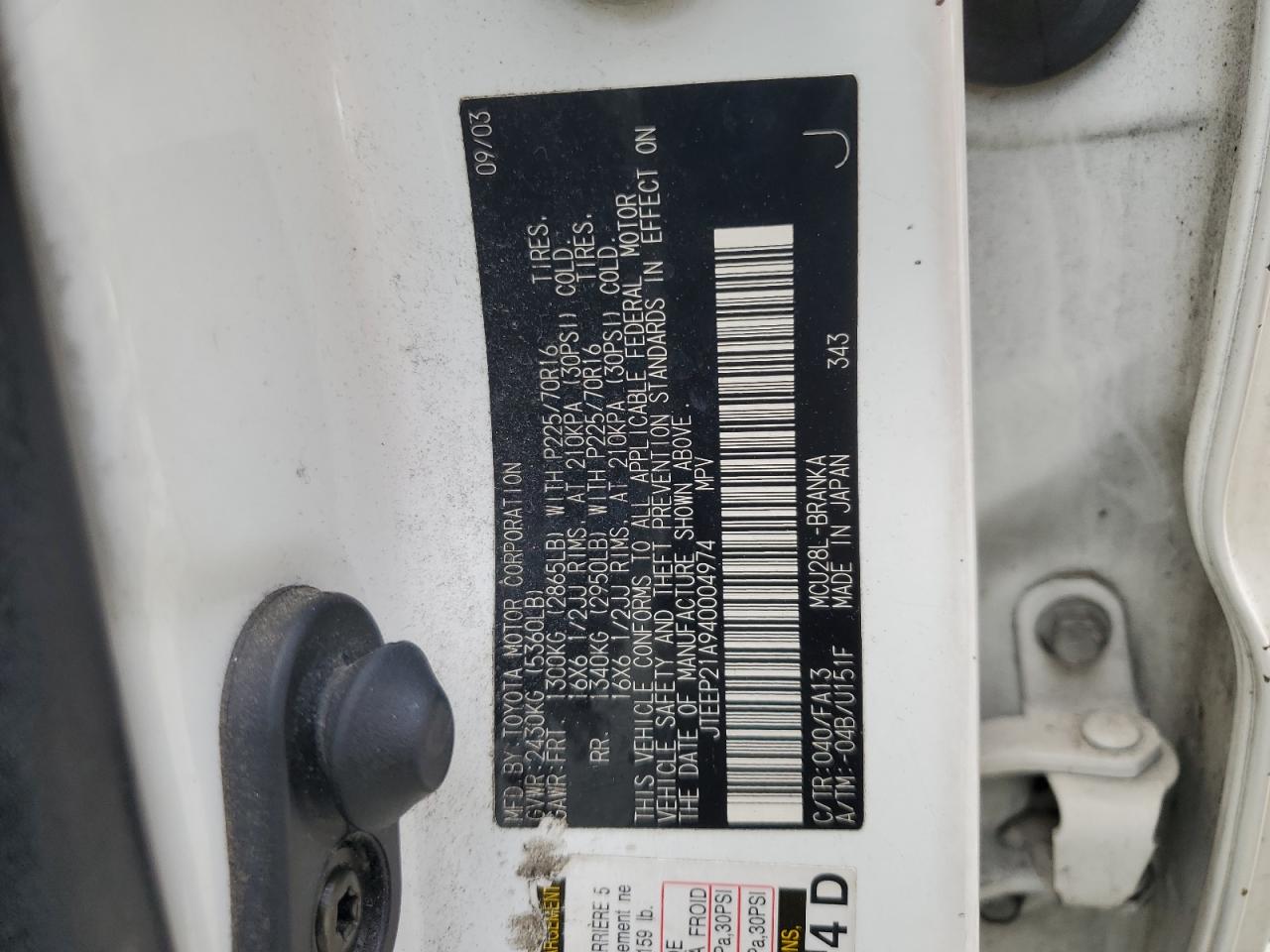 2004 Toyota Highlander VIN: JTEEP21A940004974 Lot: 60851494