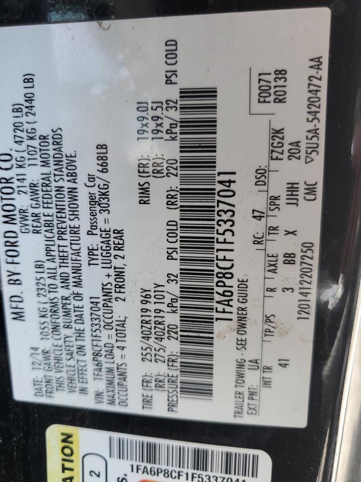 2015 Ford Mustang Gt VIN: 1FA6P8CF1F5337041 Lot: 61078014