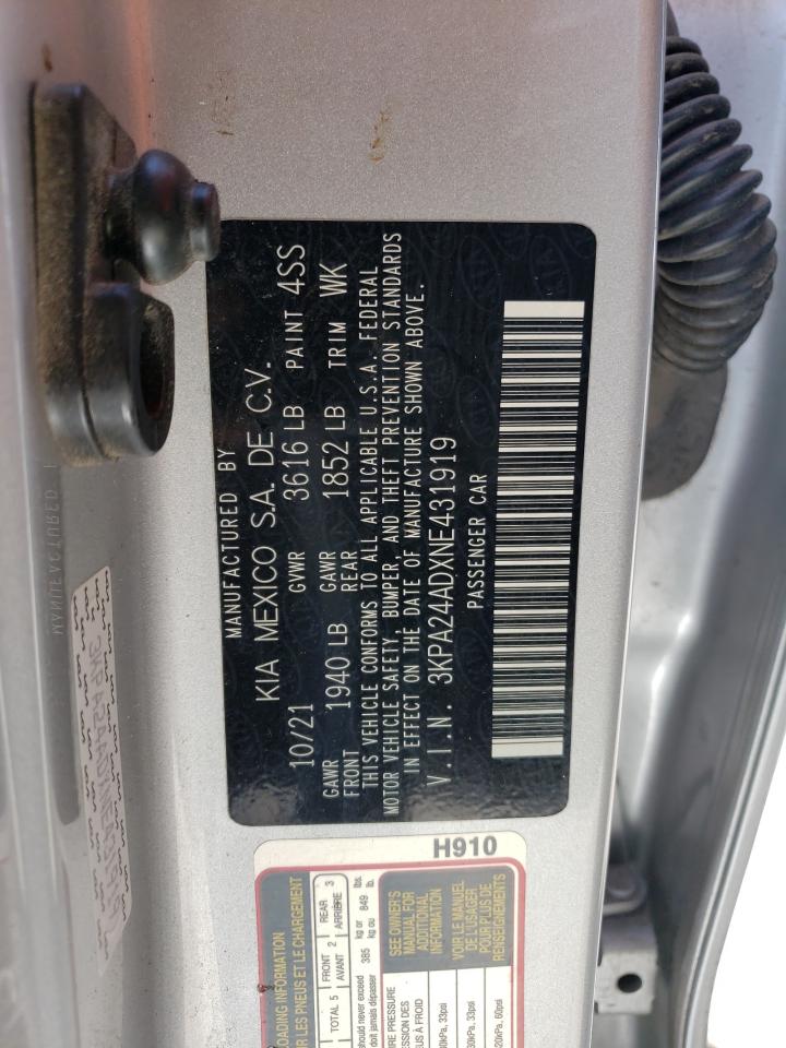 2022 Kia Rio Lx VIN: 3KPA24ADXNE431919 Lot: 58207804