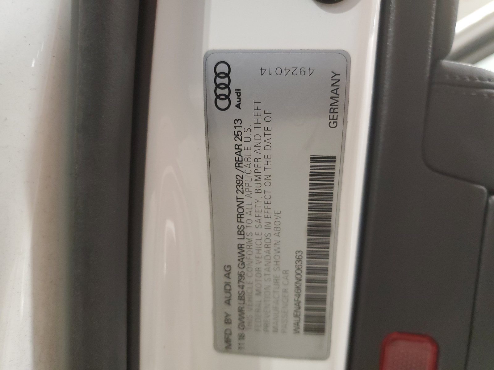 WAUENAF46KN006363 2019 Audi A4 Premium Plus