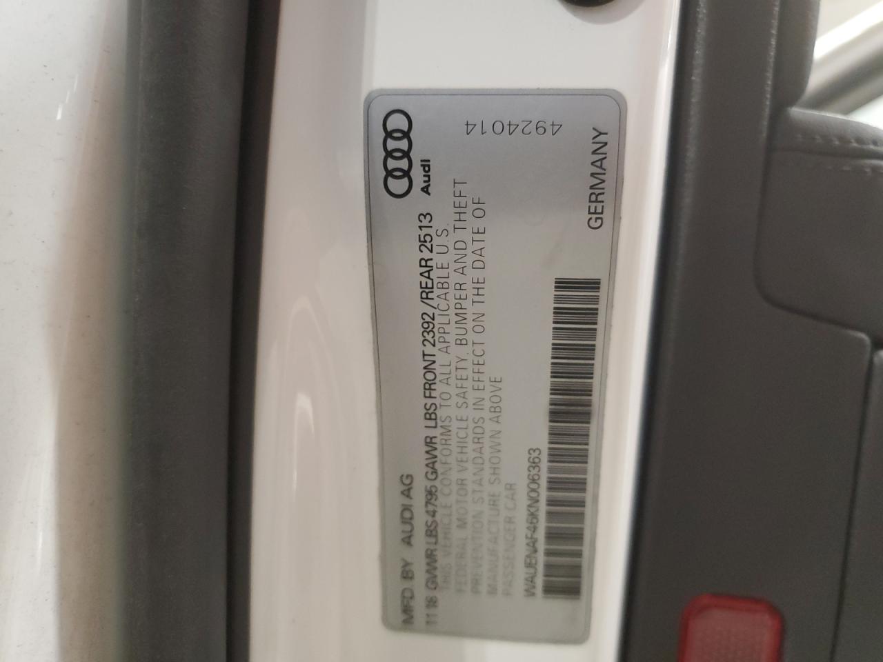 2019 Audi A4 Premium Plus VIN: WAUENAF46KN006363 Lot: 58081874