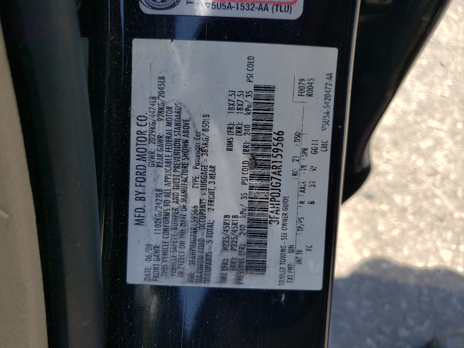 3FAHP0JG7AR159566 2010 Ford Fusion Sel