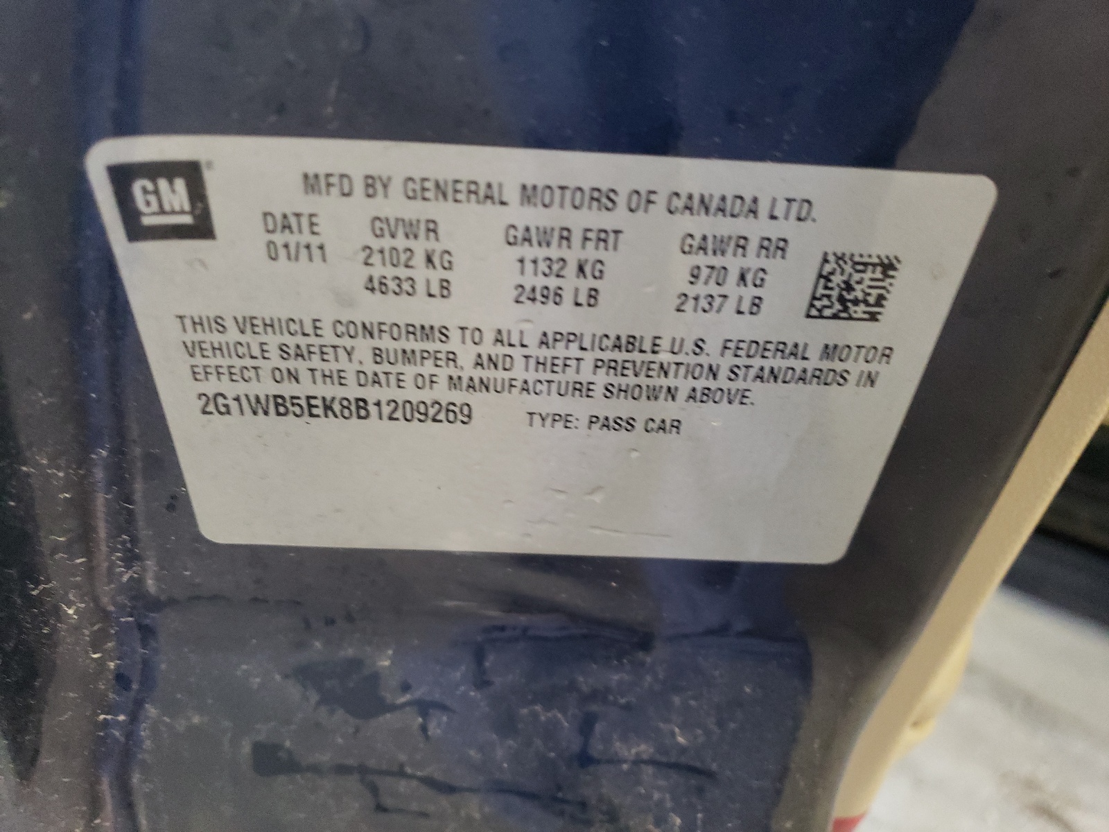 2G1WB5EK8B1209269 2011 Chevrolet Impala Lt