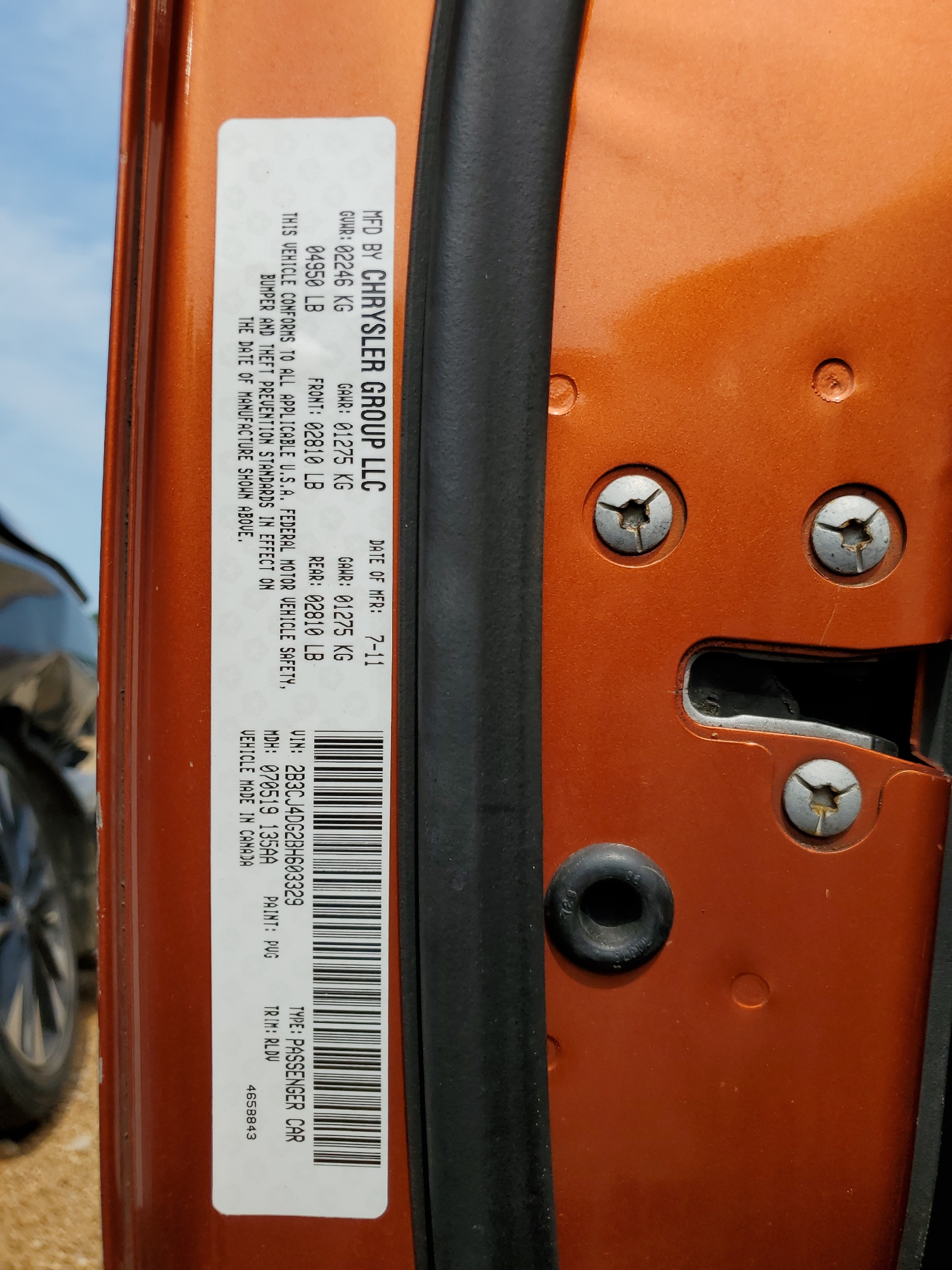 2B3CJ4DG2BH603329 2011 Dodge Challenger