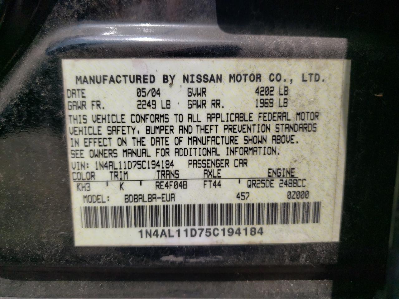 1N4AL11D75C194184 2005 Nissan Altima S