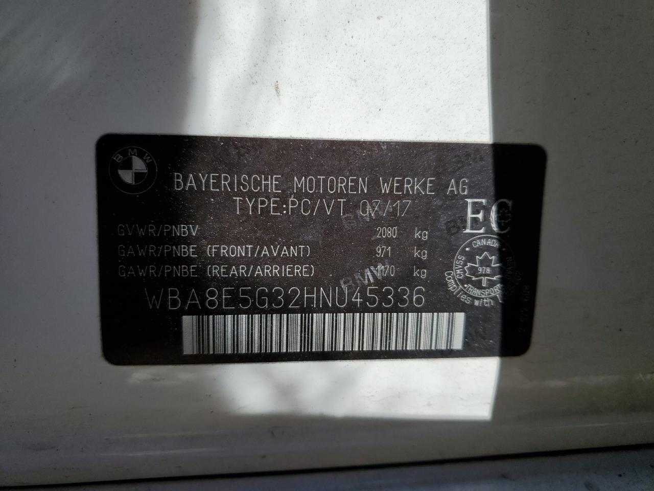 2017 BMW 320 Xi VIN: WBA8E5G32HNU45336 Lot: 57443894