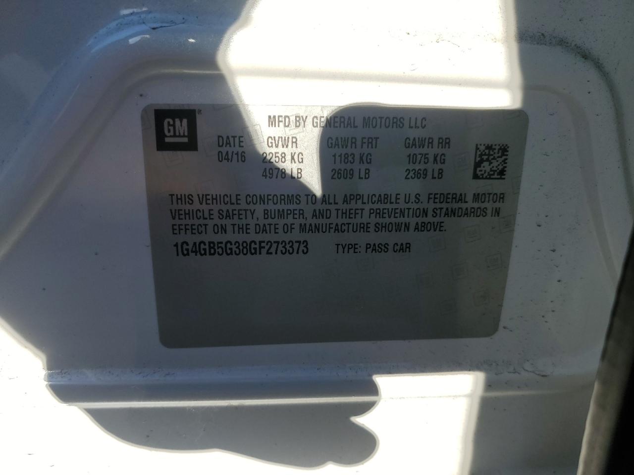 2016 Buick Lacrosse VIN: 1G4GB5G38GF273373 Lot: 57550094