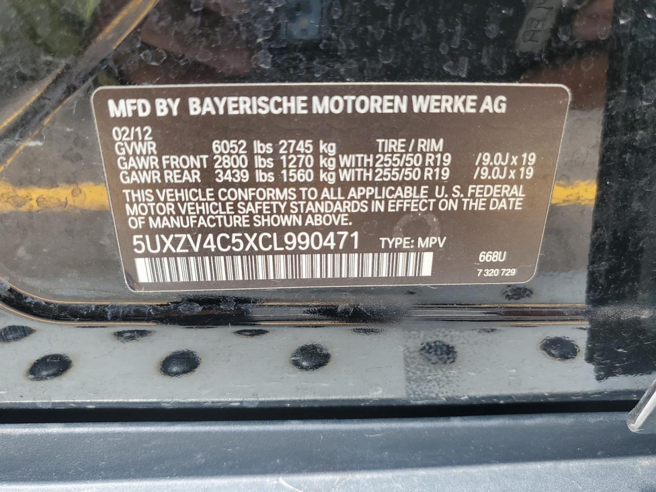 2012 BMW X5 xDrive35I VIN: 5UXZV4C5XCL990471 Lot: 58495604