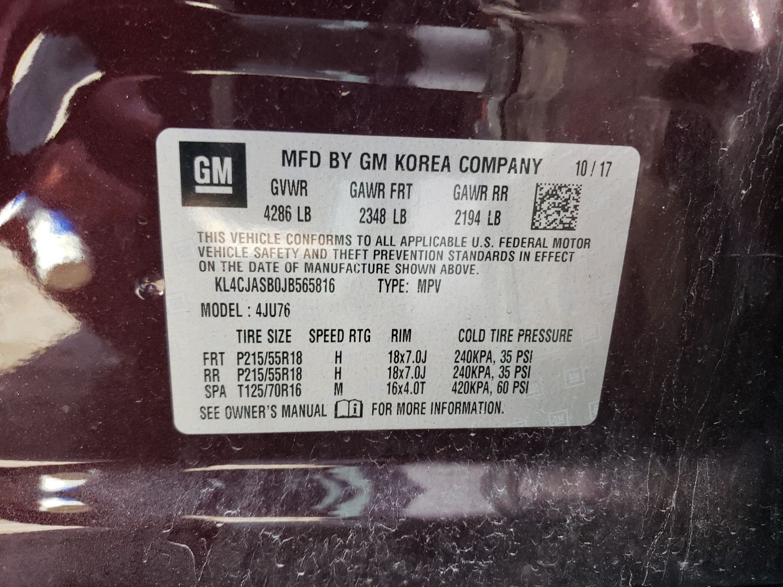 KL4CJASB0JB565816 2018 Buick Encore Preferred