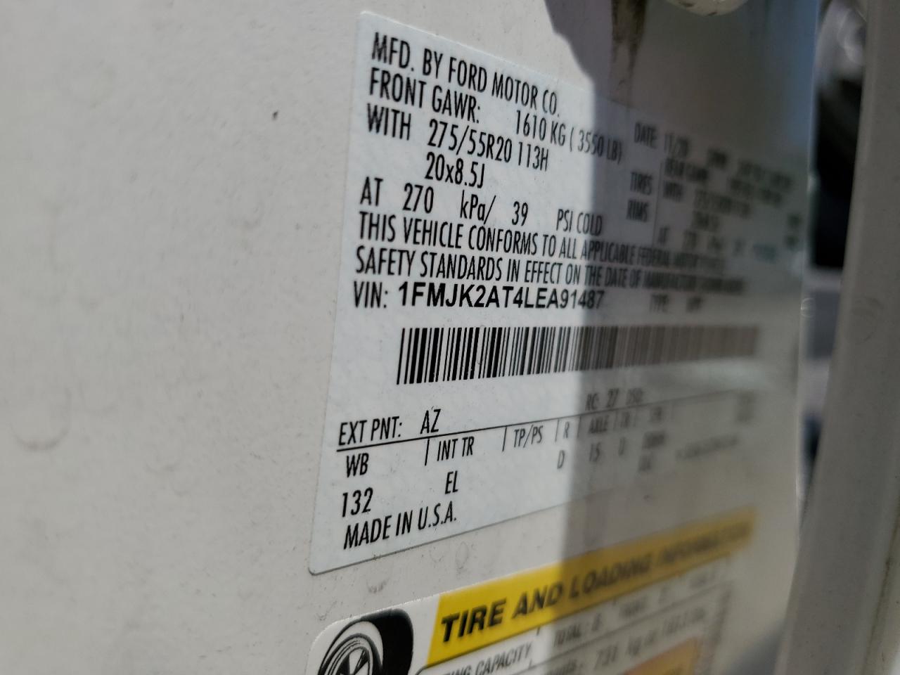 2020 Ford Expedition Max Limited VIN: 1FMJK2AT4LEA91487 Lot: 82370744