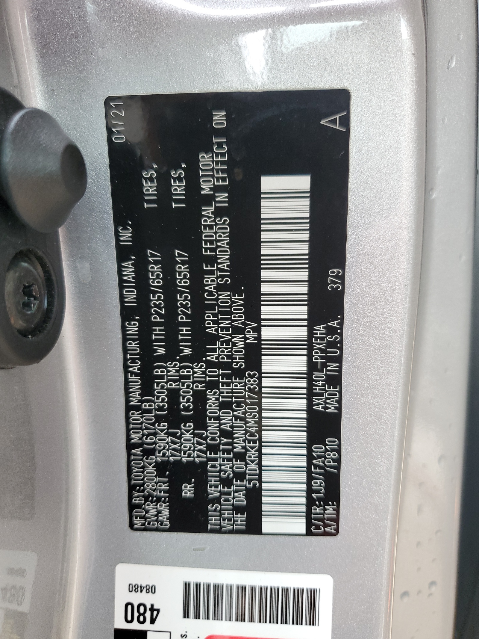 5TDKRKEC4MS017383 2021 Toyota Sienna Le