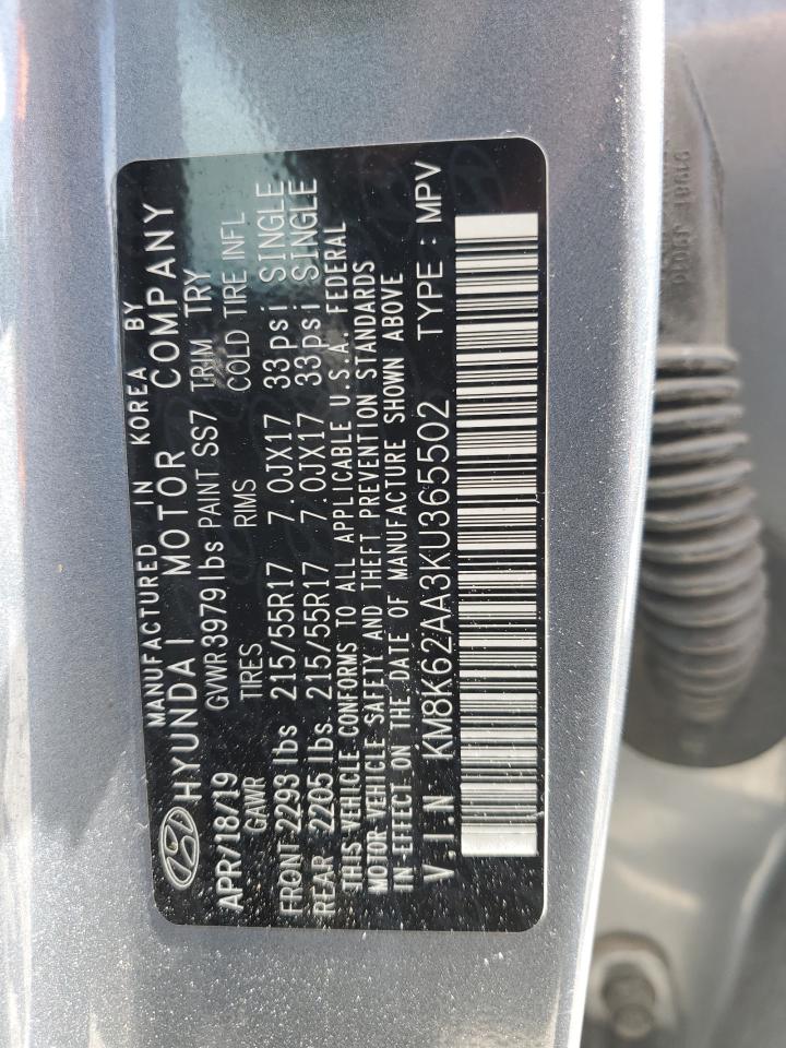 2019 Hyundai Kona Sel VIN: KM8K62AA3KU365502 Lot: 58308914