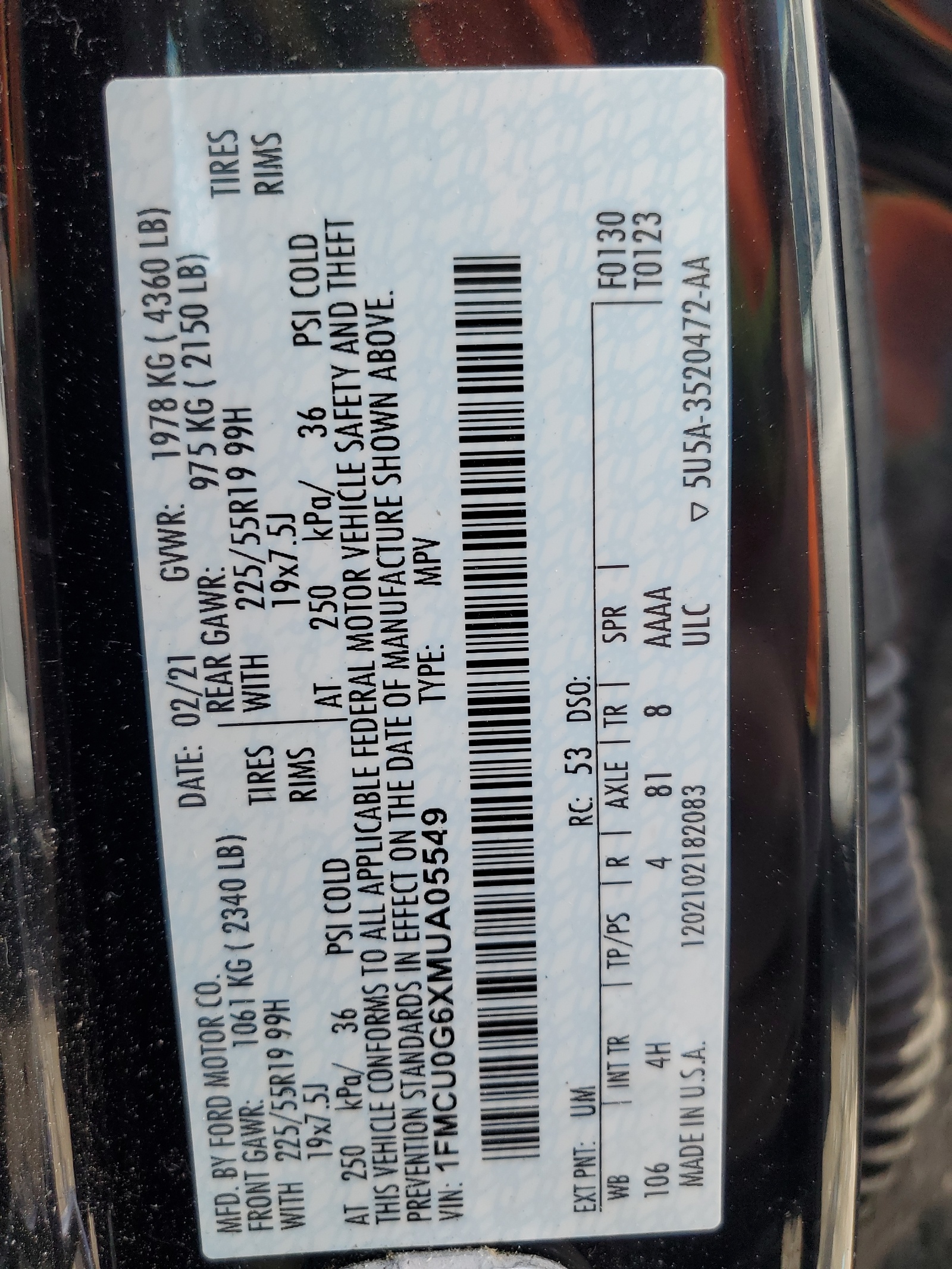 1FMCU0G6XMUA05549 2021 Ford Escape Se