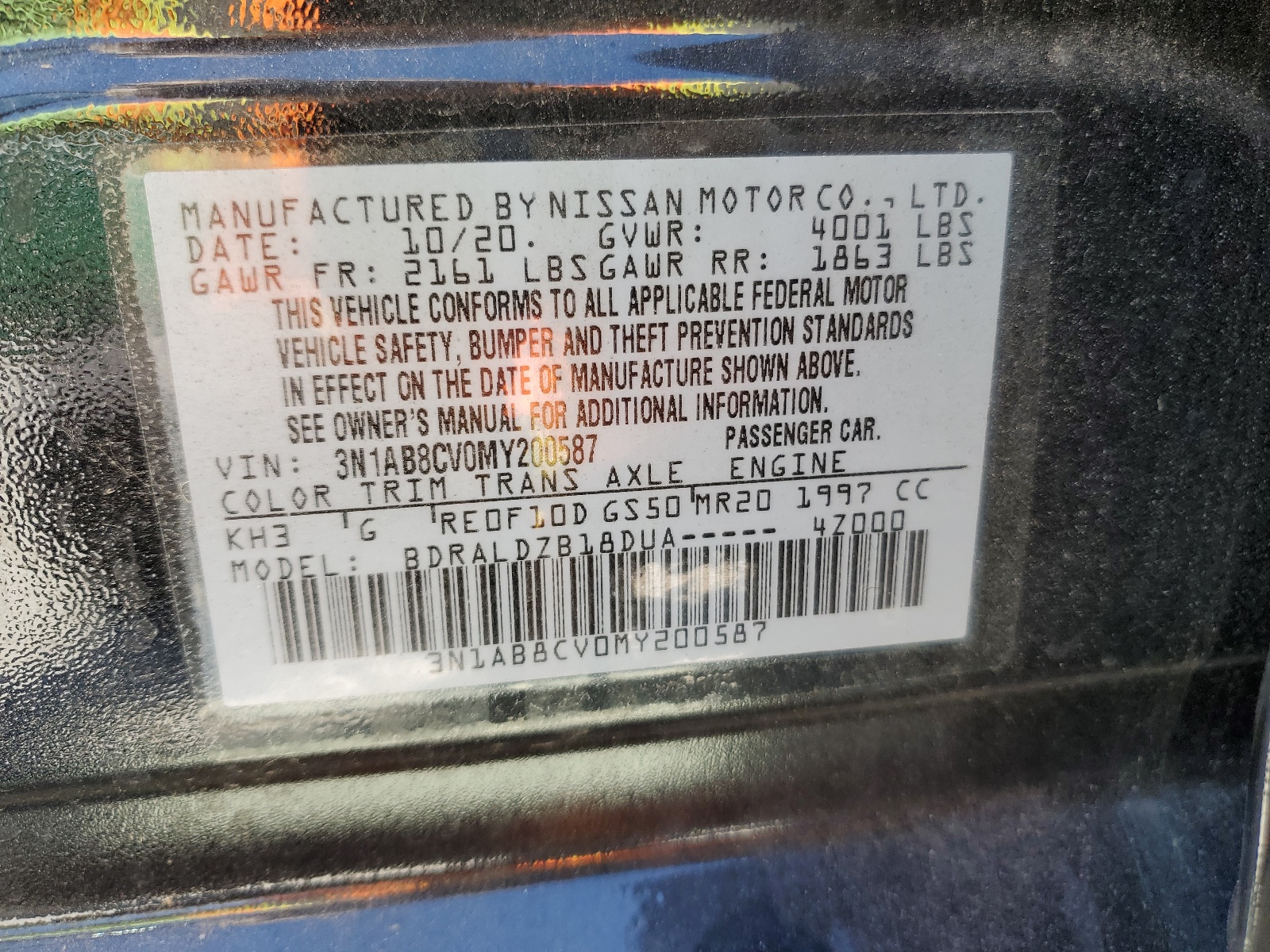 2021 Nissan Sentra Sv vin: 3N1AB8CV0MY200587