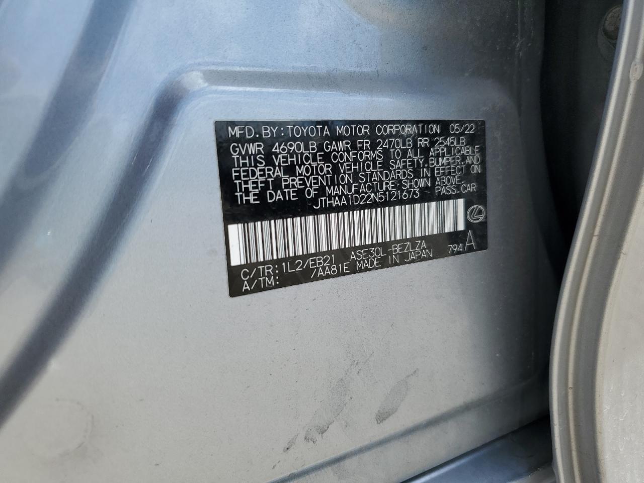 2022 Lexus Is 300 VIN: JTHAA1D22N5121673 Lot: 59227314