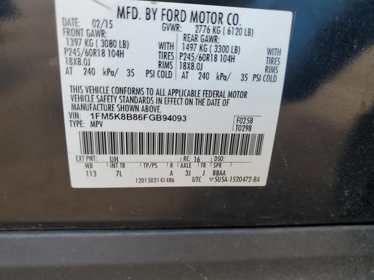 1FM5K8B86FGB94093 2015 Ford Explorer