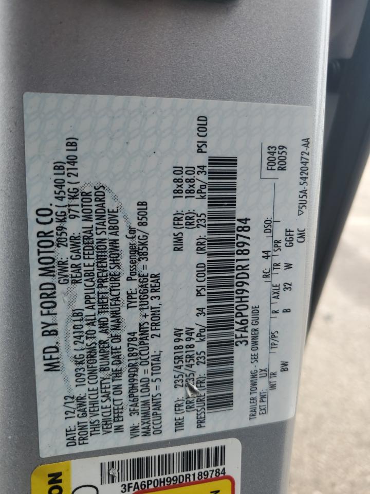 2013 Ford Fusion Se VIN: 3FA6P0H99DR189784 Lot: 60849424