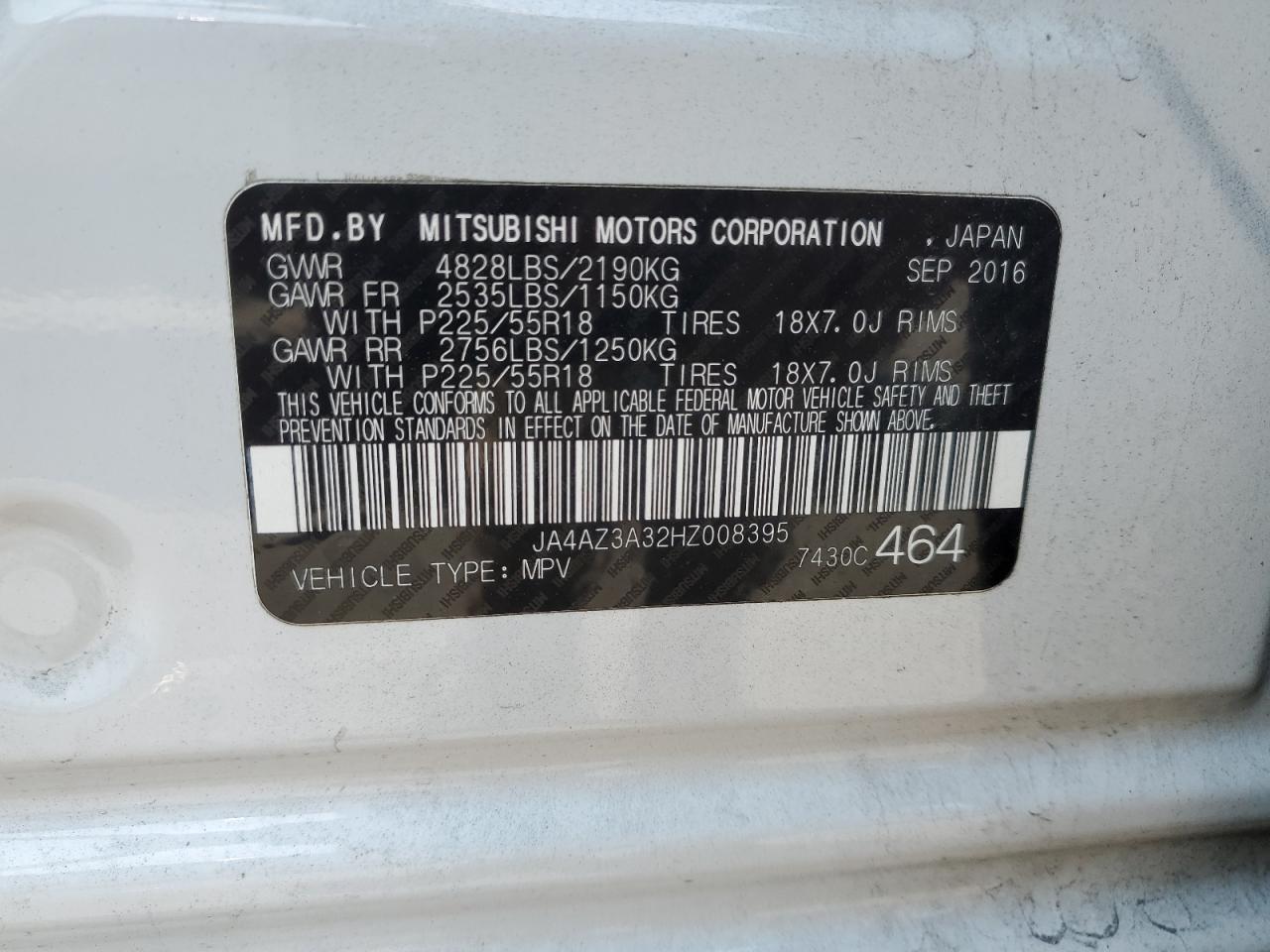 JA4AZ3A32HZ008395 2017 Mitsubishi Outlander Se