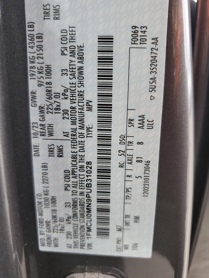 2023 Ford Escape St Line VIN: 1FMCU0MN9PUB31028 Lot: 57269454