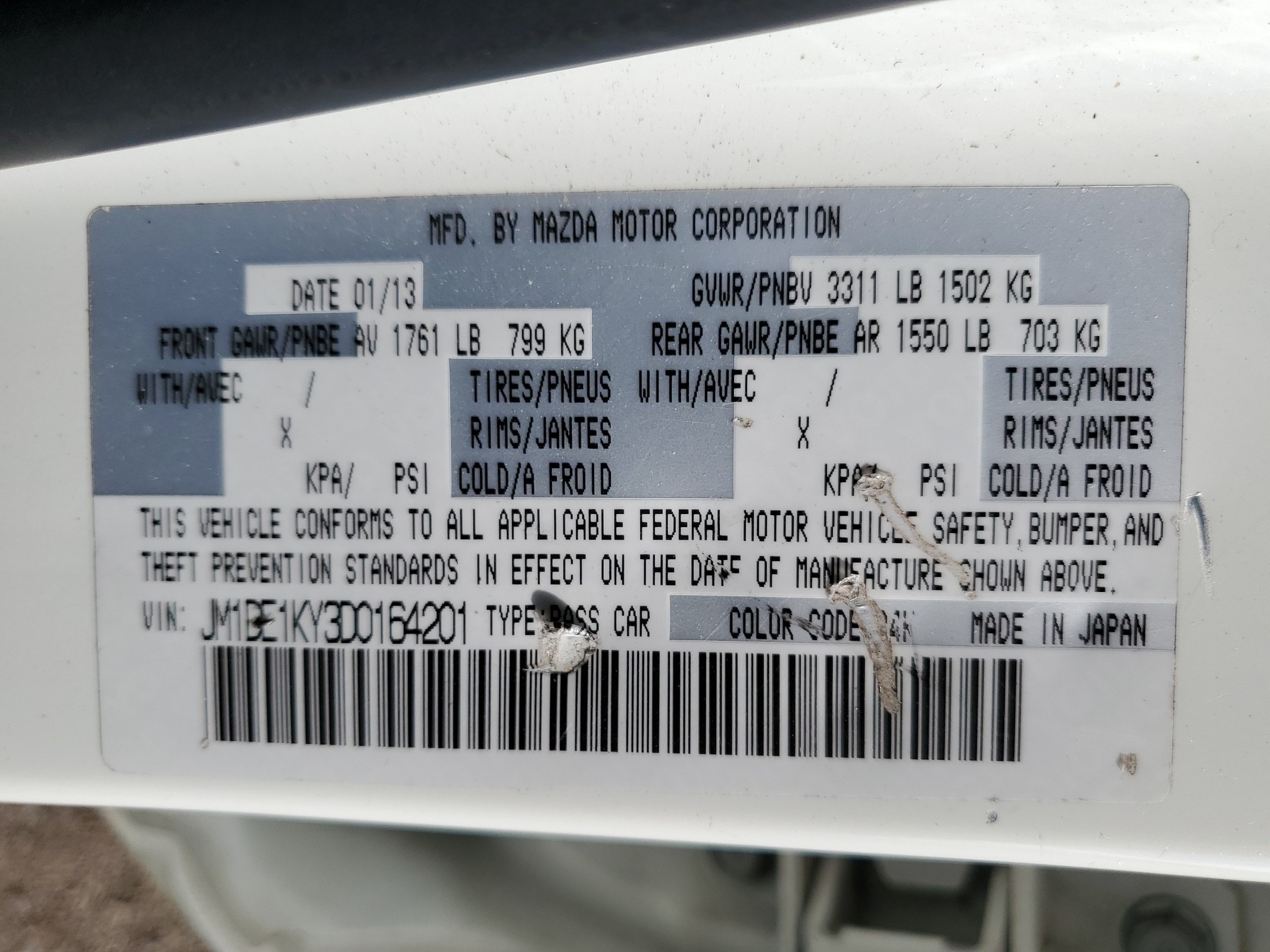 JM1DE1KY3D0164201 2013 Mazda Mazda2