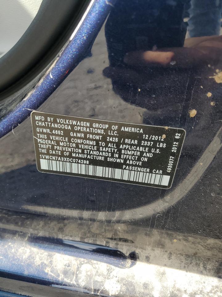 2013 Volkswagen Passat Sel VIN: 1VWCN7A3XDC074298 Lot: 61012854