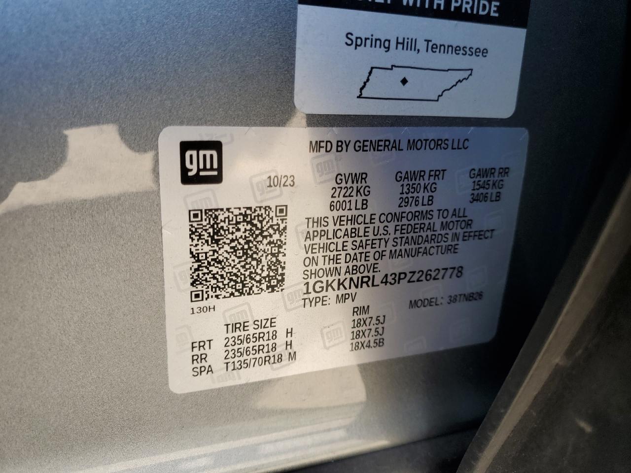 1GKKNRL43PZ262778 2023 GMC Acadia Sle