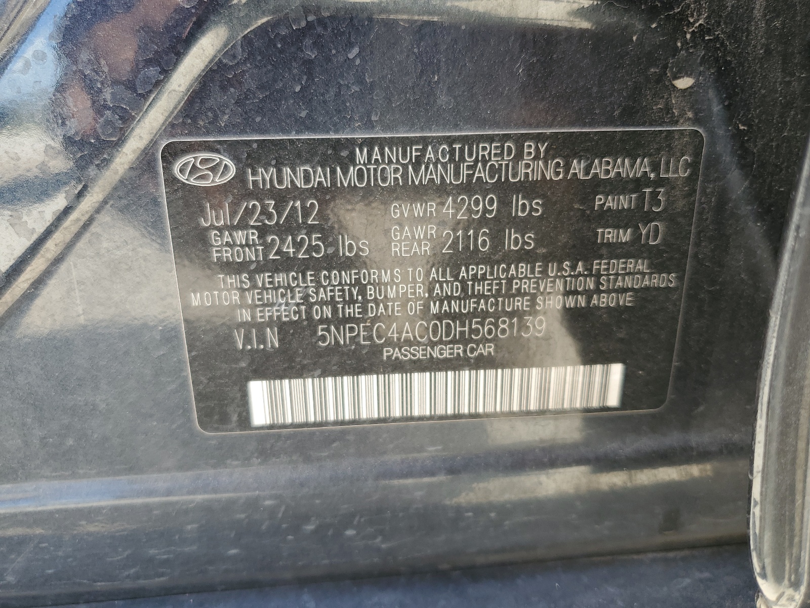 5NPEC4AC0DH568139 2013 Hyundai Sonata Se