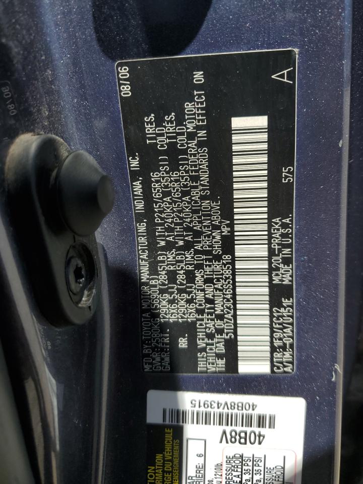 2006 Toyota Sienna Ce VIN: 5TDZA23C46S538518 Lot: 61337964