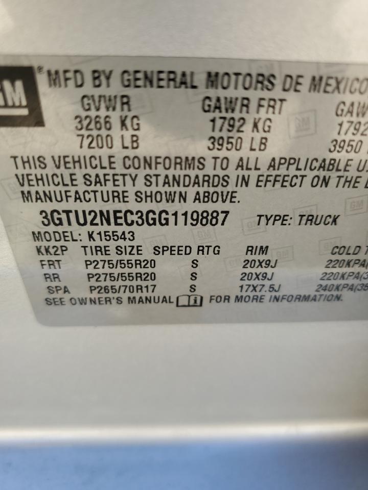 2016 GMC Sierra K1500 Slt VIN: 3GTU2NEC3GG119887 Lot: 57555854