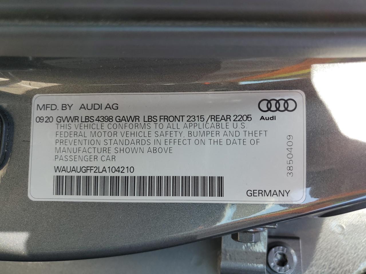 WAUAUGFF2LA104210 2020 Audi A3 Premium