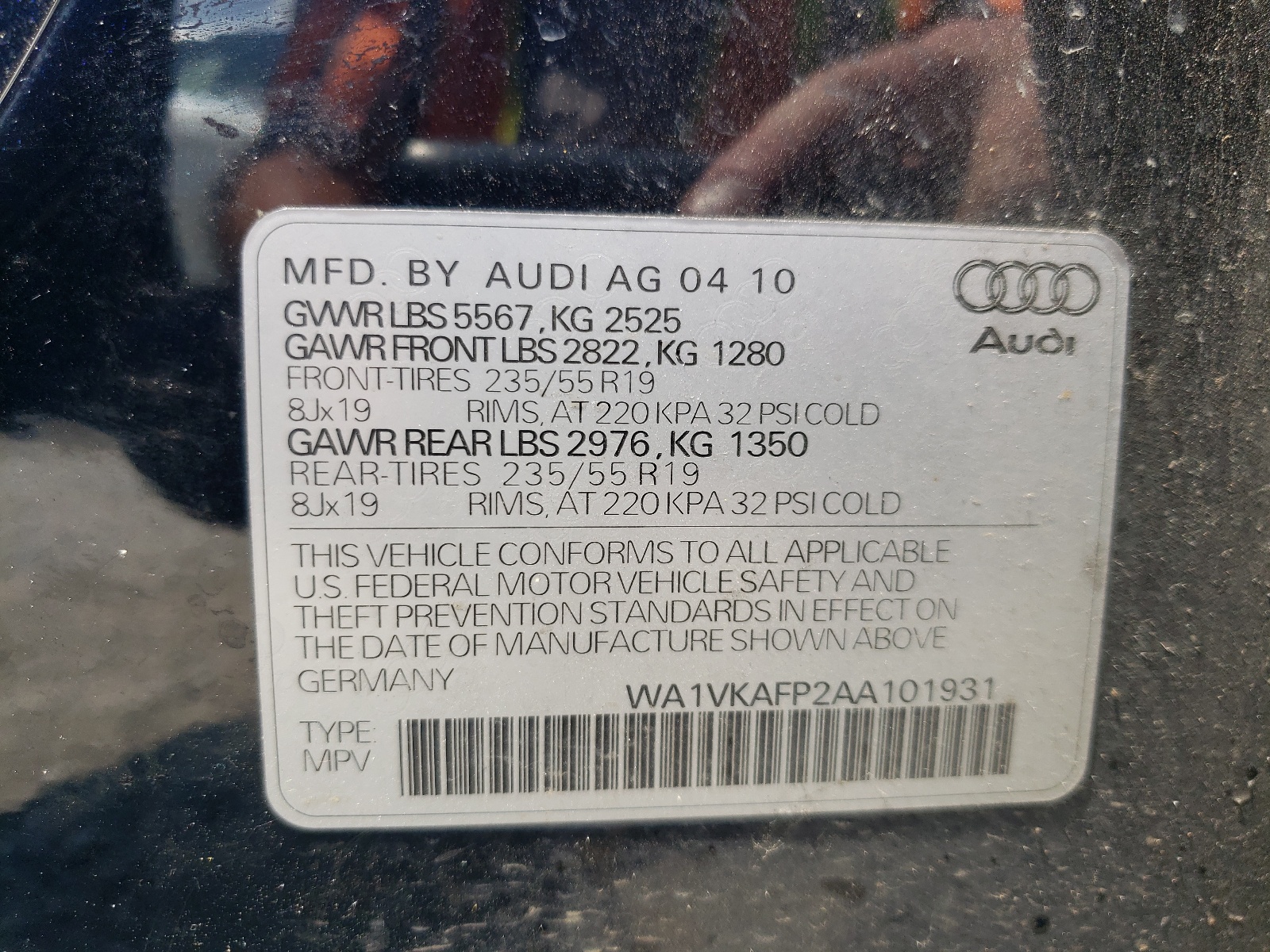 WA1VKAFP2AA101931 2010 Audi Q5 Prestige