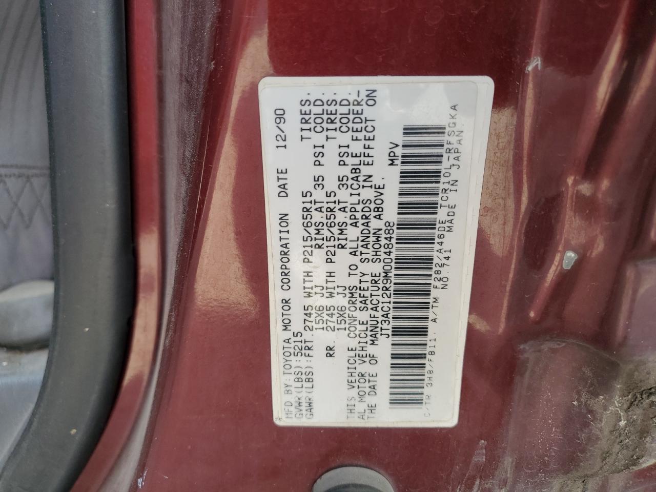 1991 Toyota Previa Le VIN: JT3AC12R9M0048488 Lot: 59179494