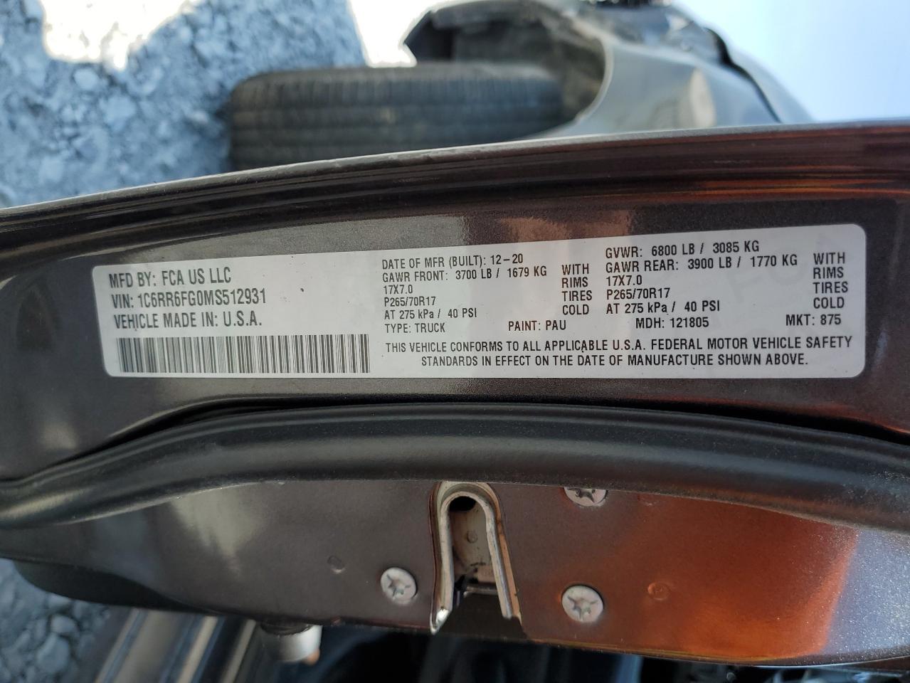 2021 Ram 1500 Classic Tradesman VIN: 1C6RR6FG0MS512931 Lot: 60392314