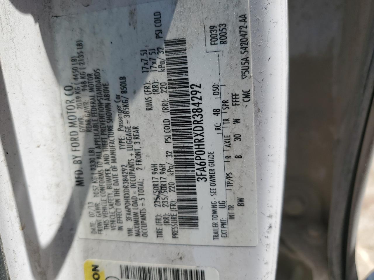 3FA6P0HRXDR384292 2013 Ford Fusion Se