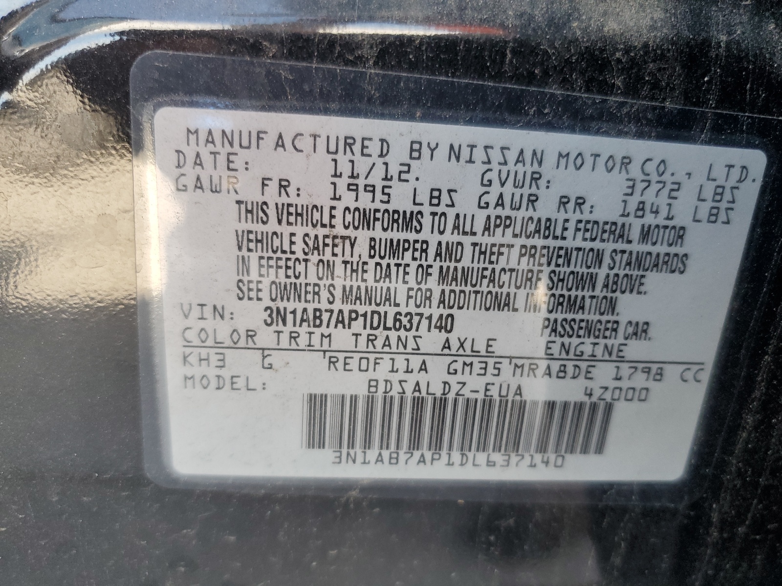 3N1AB7AP1DL637140 2013 Nissan Sentra S