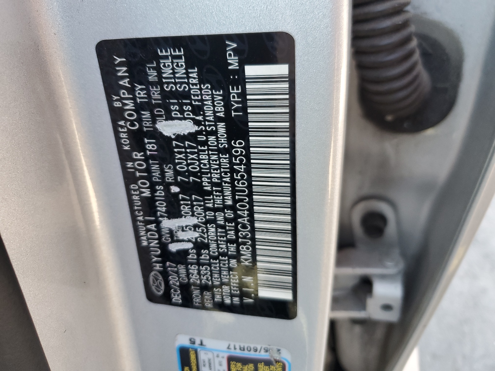 KM8J3CA40JU654596 2018 Hyundai Tucson Sel