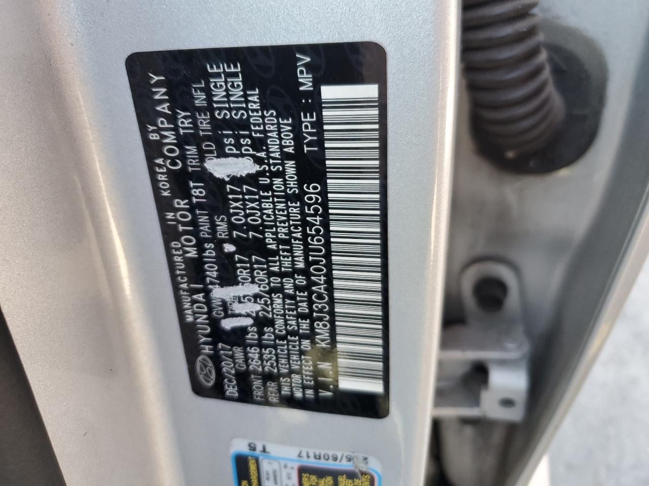 2018 Hyundai Tucson Sel VIN: KM8J3CA40JU654596 Lot: 60385784