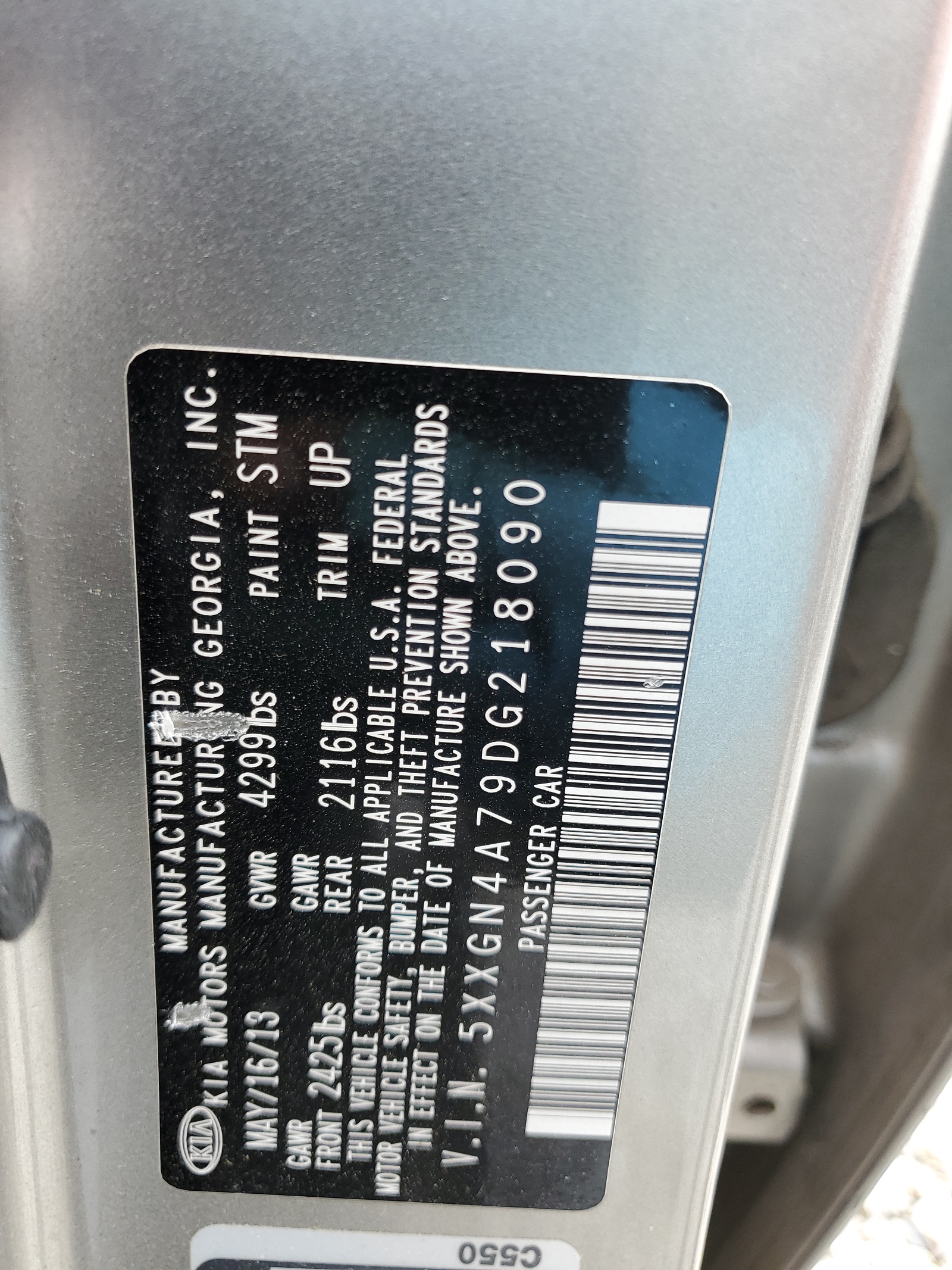 5XXGN4A79DG218090 2013 Kia Optima Ex