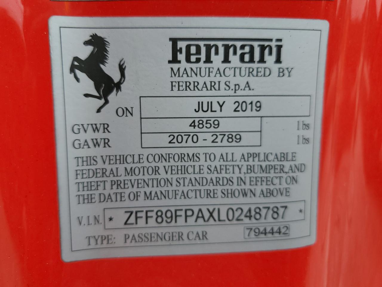 ZFF89FPAXL0248787 2020 Ferrari Portofino