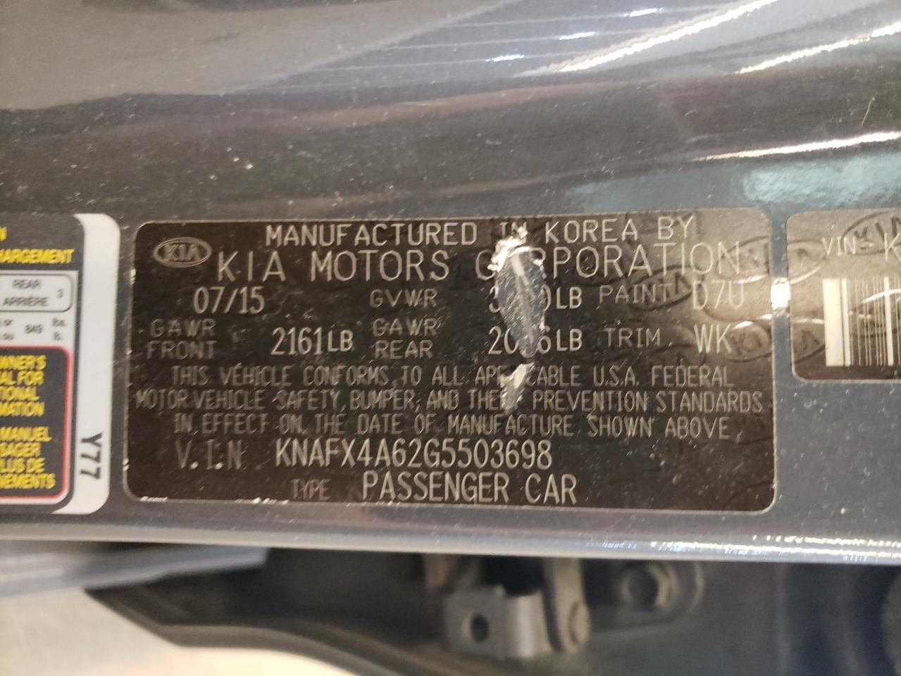 2016 Kia Forte Lx VIN: KNAFX4A62G5503698 Lot: 59712224