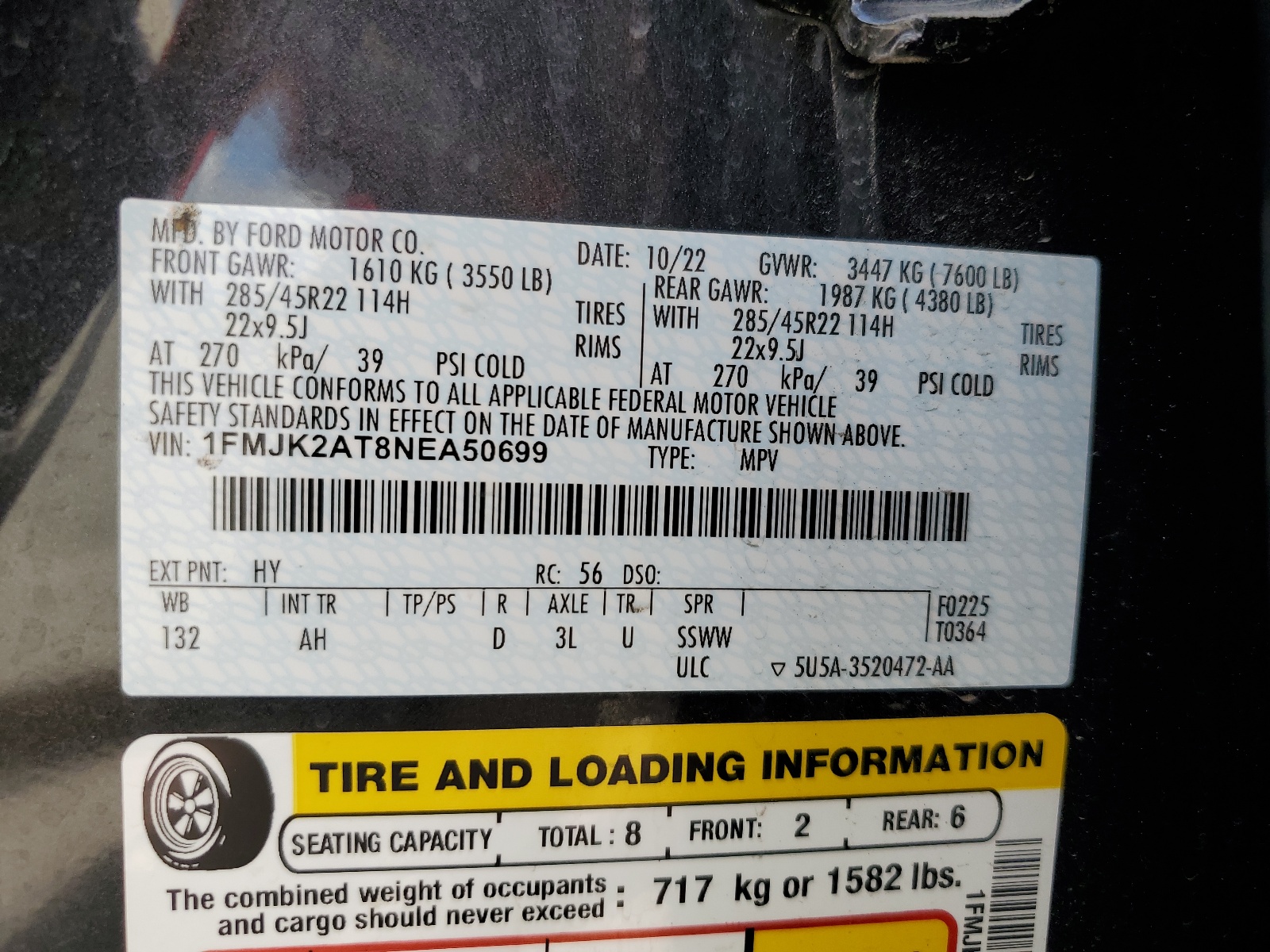 1FMJK2AT8NEA50699 2022 Ford Expedition Max Limited